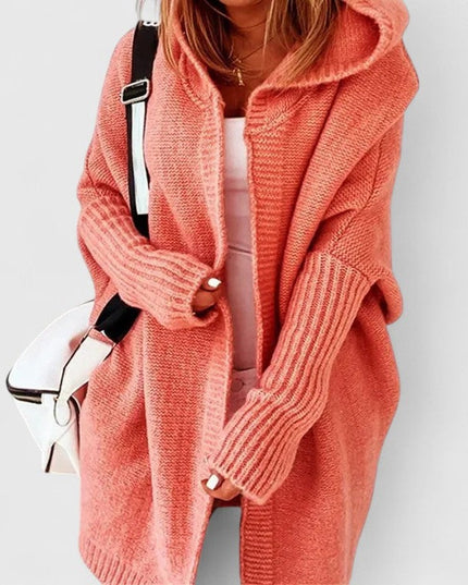Women's Oversized Hooded Open-Front Knit Cardigan - Orange