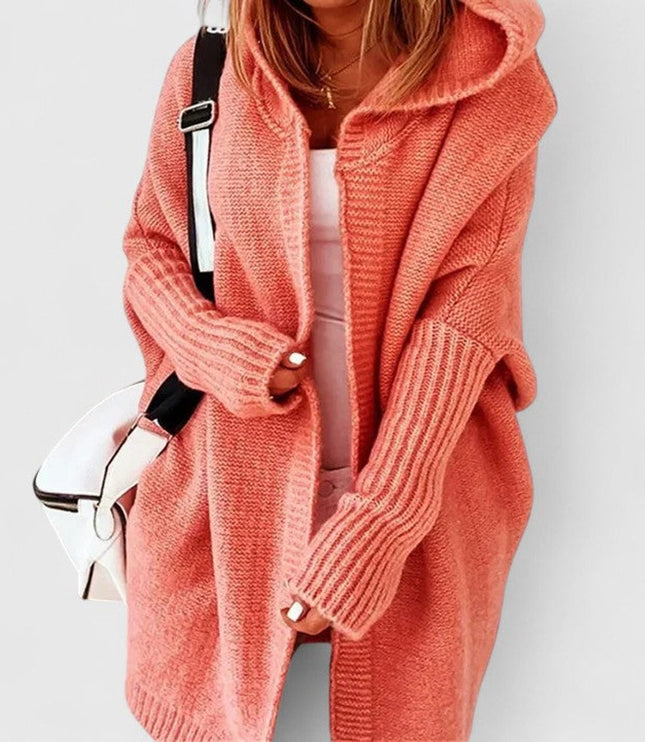 Women's Oversized Hooded Open-Front Knit Cardigan - Orange