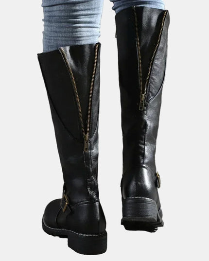 Women's Tall Riding Knee High Boots Buckle Strap Low Heel