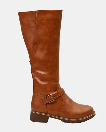 Women's Tall Riding Knee High Boots Buckle Strap Low Heel