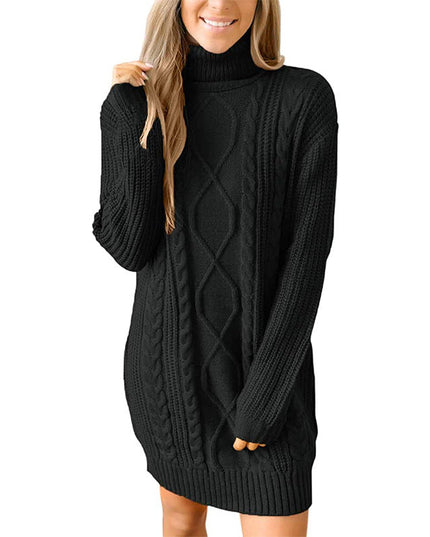 Women's Mixed Texture High Neck Cable Knitted Jumper Dress