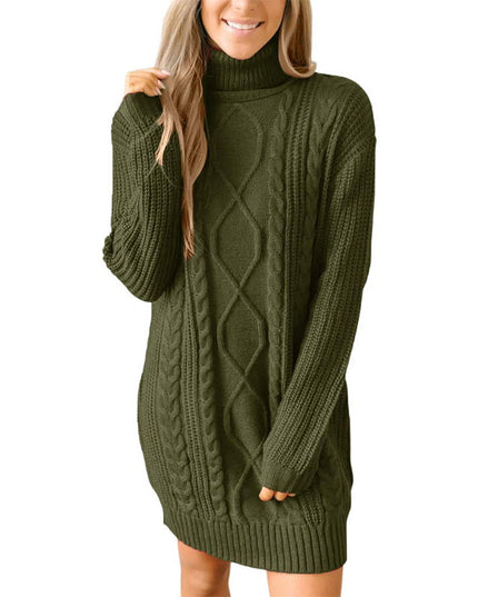Women's Mixed Texture High Neck Cable Knitted Jumper Dress