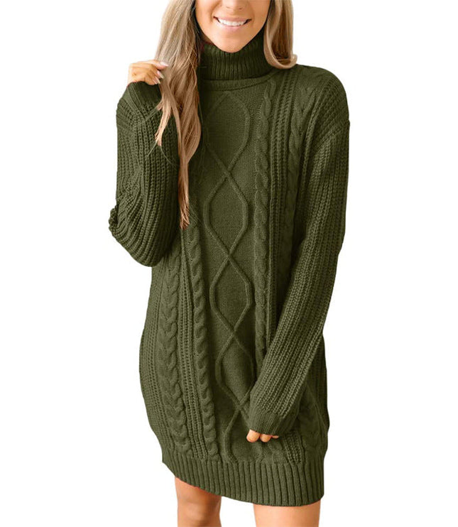 Women's Mixed Texture High Neck Cable Knitted Jumper Dress