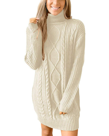 Women's Mixed Texture High Neck Cable Knitted Jumper Dress