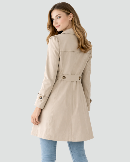 Women's Notched Lapel Long Slim Fit Trench Coat