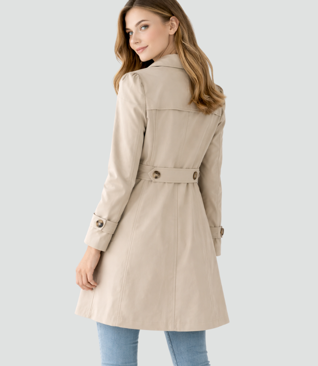Women's Notched Lapel Long Slim Fit Trench Coat