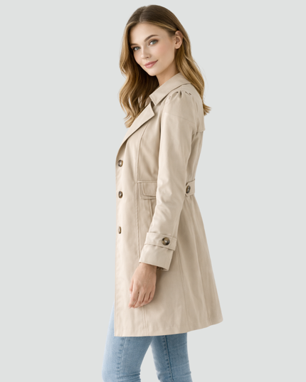 Women's Notched Lapel Long Slim Fit Trench Coat