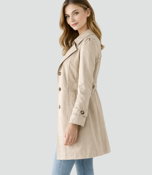 Women's Notched Lapel Long Slim Fit Trench Coat