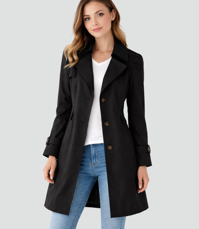 Women's Notched Lapel Long Slim Fit Trench Coat