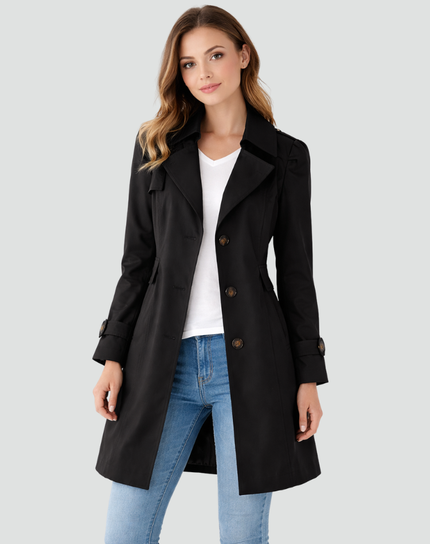 Women's Notched Lapel Long Slim Fit Trench Coat