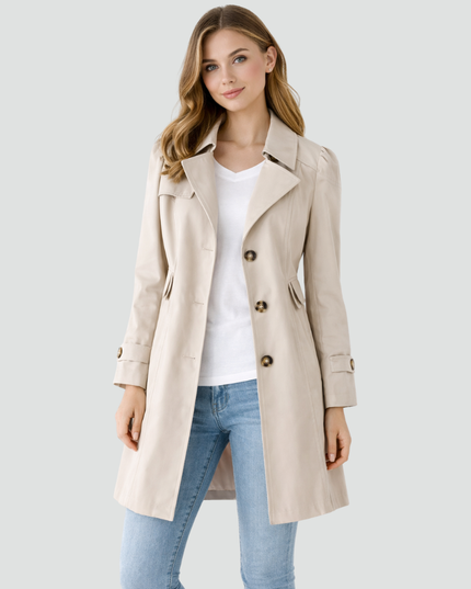 Women's Notched Lapel Long Slim Fit Trench Coat