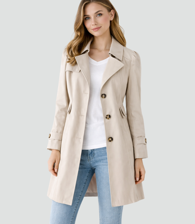 Women's Notched Lapel Long Slim Fit Trench Coat