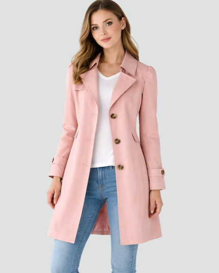 Women's Notched Lapel Long Slim Fit Trench Coat