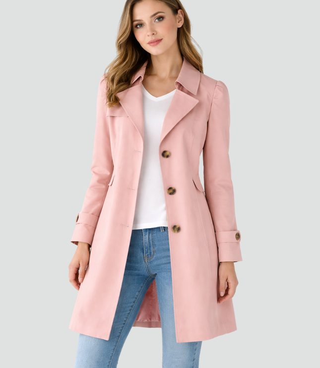 Women's Notched Lapel Long Slim Fit Trench Coat