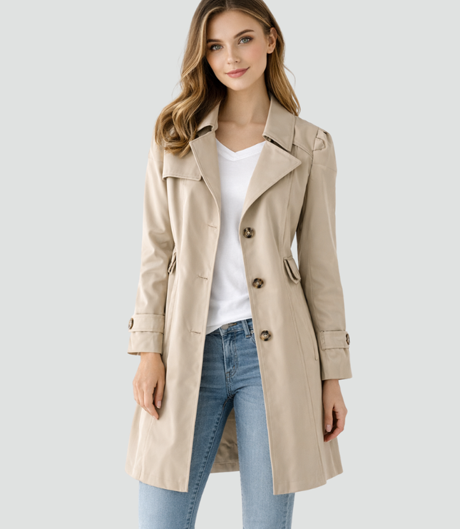 Women's Notched Lapel Long Slim Fit Trench Coat