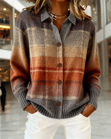 Women's Plaid Button-Down Knit Cardigan Sweater - Multicolor