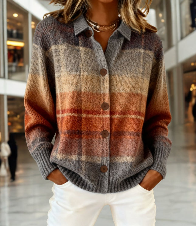 Women's Plaid Button-Down Knit Cardigan Sweater - Multicolor