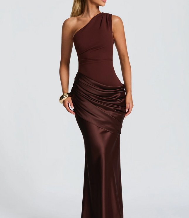 Women's One-Shoulder Satin Finish Maxi Dress
