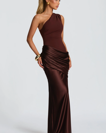 Women's One-Shoulder Satin Finish Maxi Dress