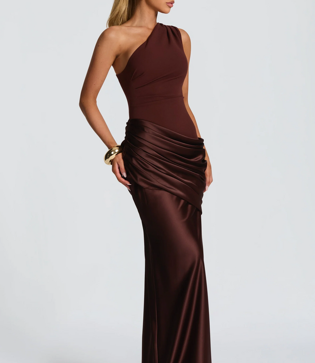 Women's One-Shoulder Satin Finish Maxi Dress
