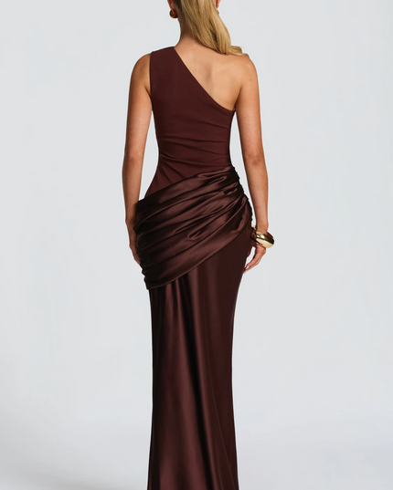 Women's One-Shoulder Satin Finish Maxi Dress