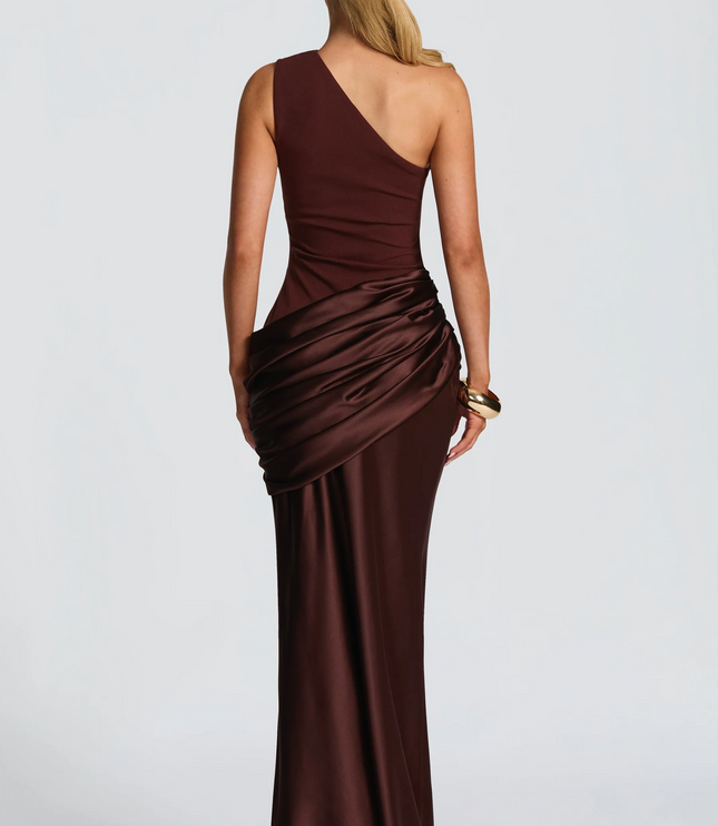 Women's One-Shoulder Satin Finish Maxi Dress