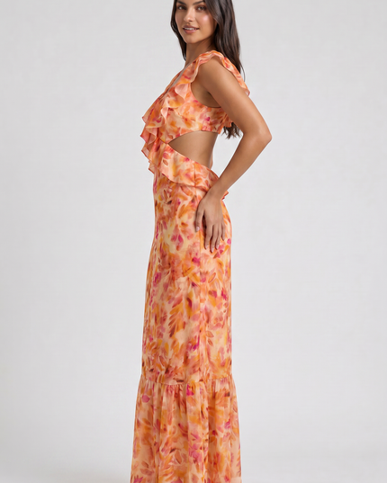 Vestido maxi floral naranja de verano para invitada de boda mujer