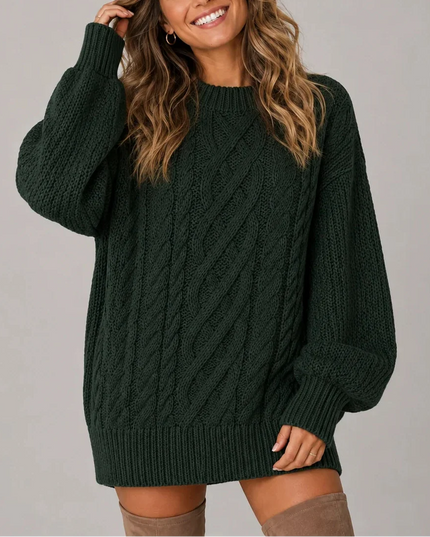 Women's Oversized Cable Knit Jumper Dress with Balloon Sleeves