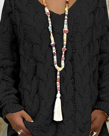 Women's Oversized Cable Knit Jumper with V Neck