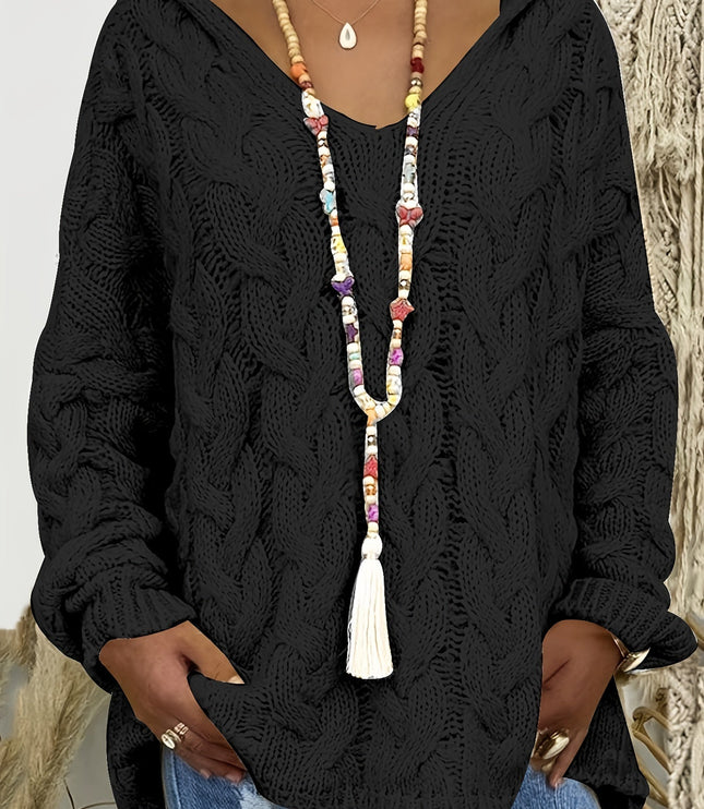Women's Oversized Cable Knit Jumper with V Neck