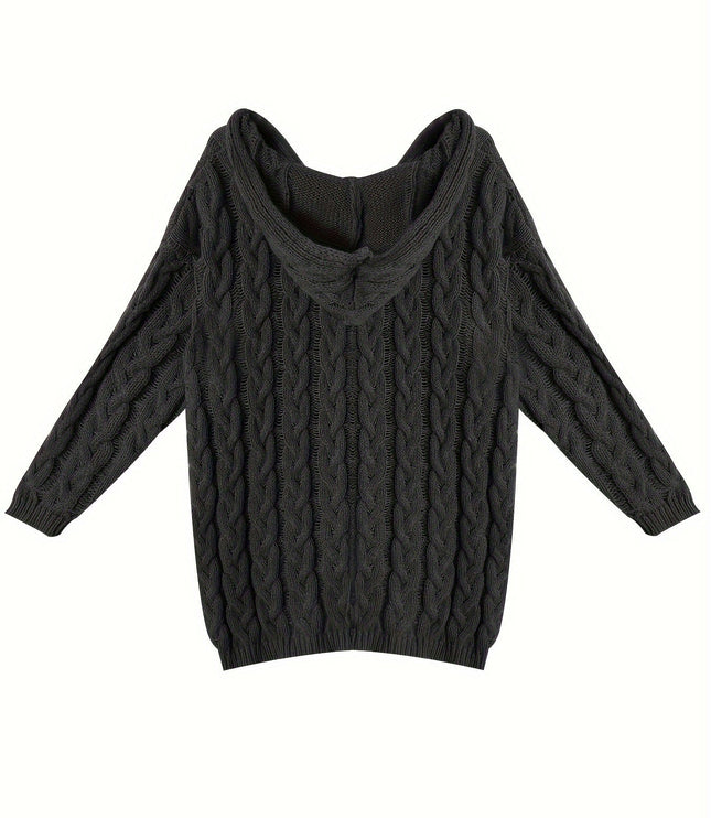 Women's Oversized Cable Knit Jumper with V Neck