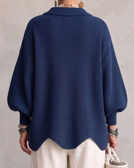Women's Oversized Cardigan with Big Buttons and Scalloped Hem
