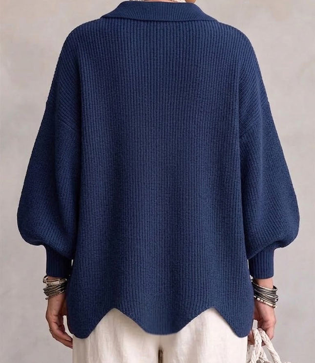 Women's Oversized Cardigan with Big Buttons and Scalloped Hem