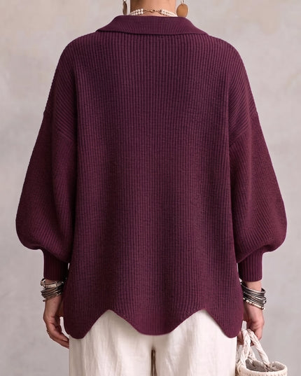 Women's Oversized Cardigan with Big Buttons and Scalloped Hem