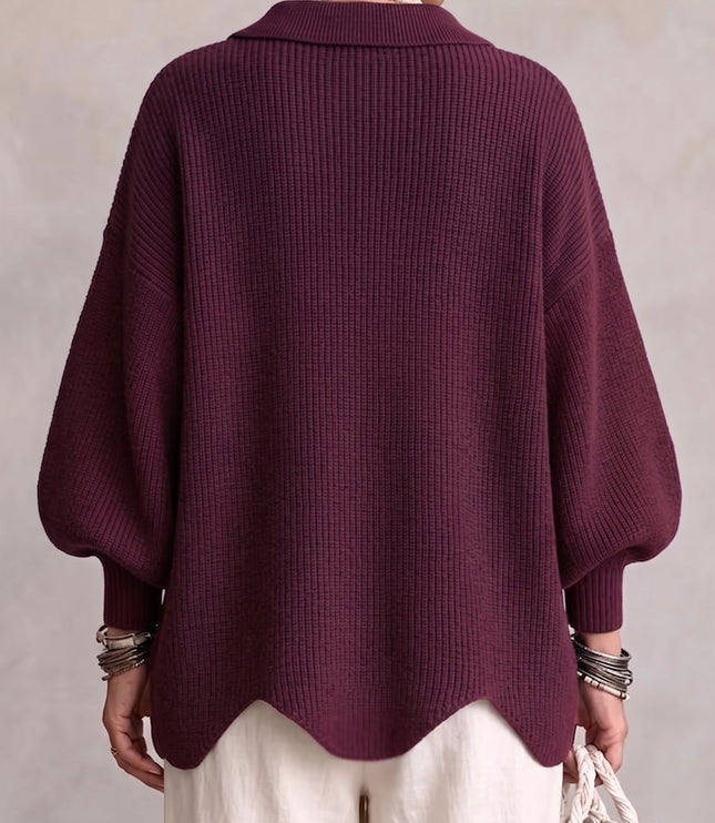 Women's Oversized Cardigan with Big Buttons and Scalloped Hem