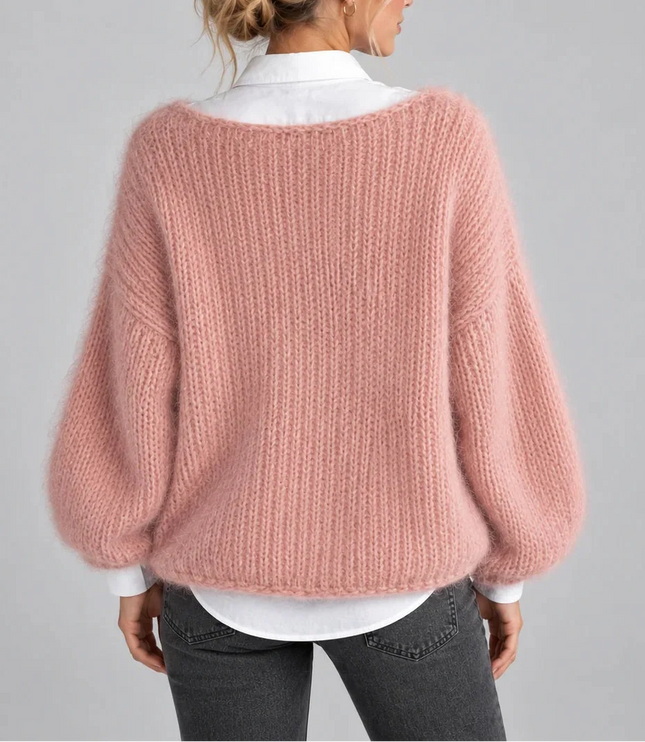 Women's Oversized Chunky Knit Jumper with Balloon Sleeves