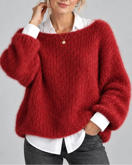 Women's Oversized Chunky Knit Jumper with Balloon Sleeves