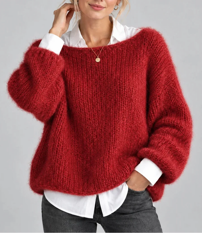 Women's Oversized Chunky Knit Jumper with Balloon Sleeves