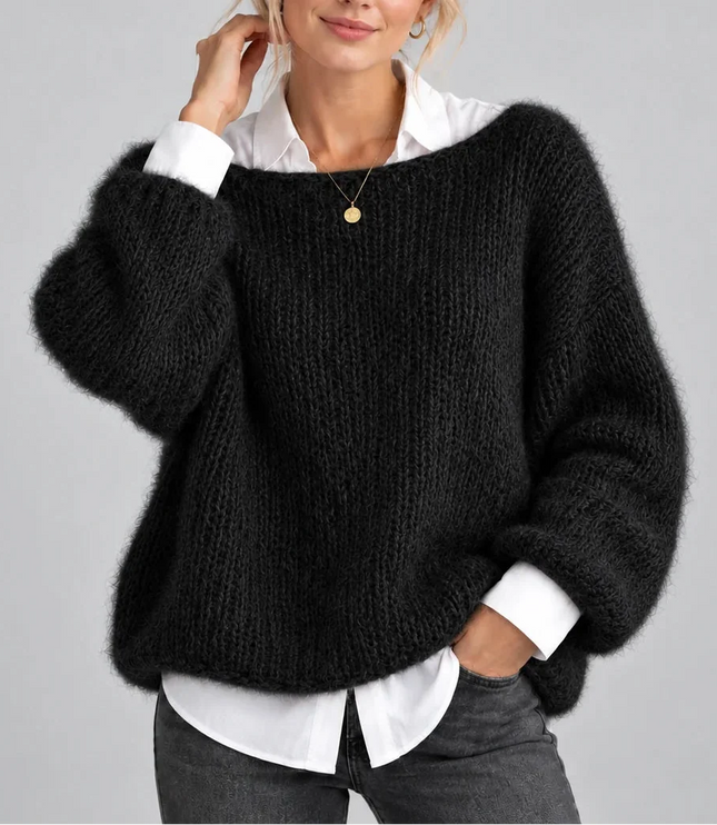 Women's Oversized Chunky Knit Jumper with Balloon Sleeves