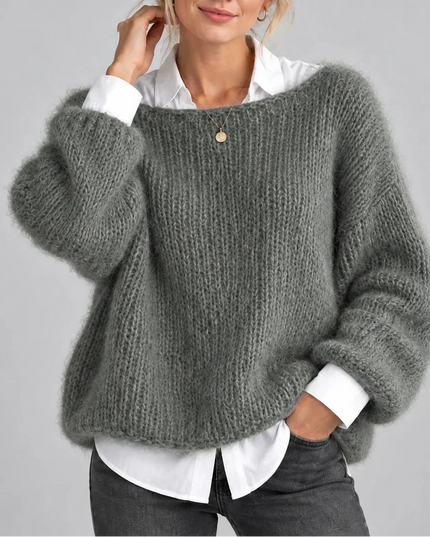 Women's Oversized Chunky Knit Jumper with Balloon Sleeves