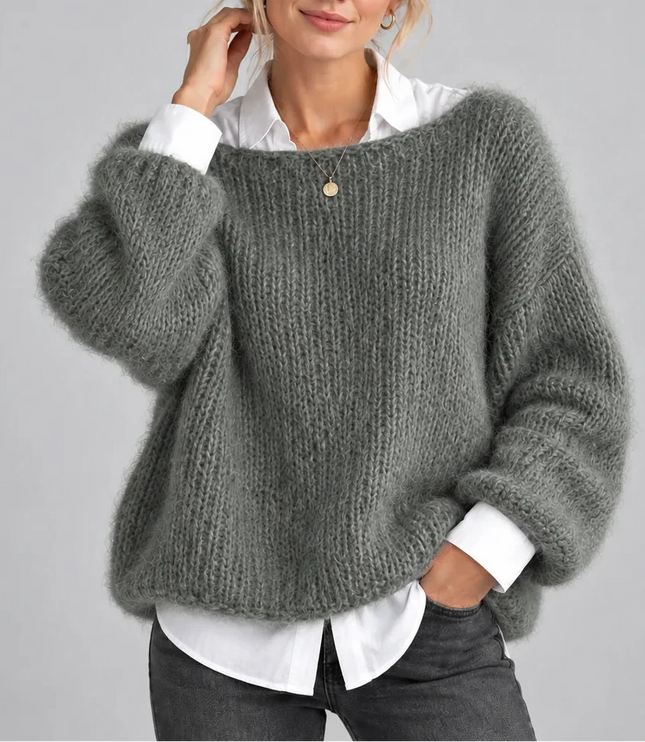 Women's Oversized Chunky Knit Jumper with Balloon Sleeves