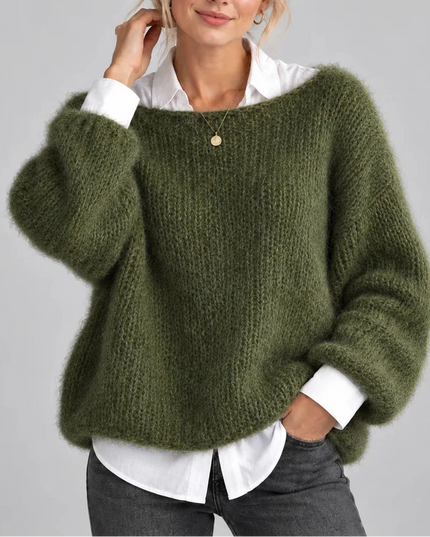 Women's Oversized Chunky Knit Jumper with Balloon Sleeves