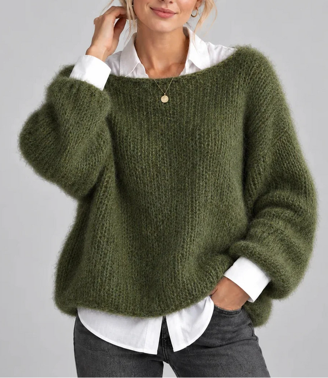 Women's Oversized Chunky Knit Jumper with Balloon Sleeves