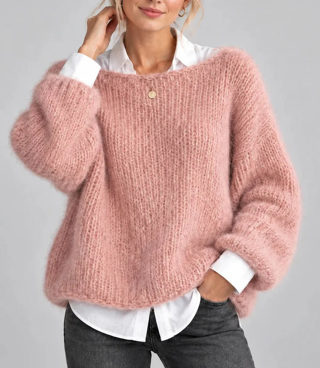 Women's Oversized Chunky Knit Jumper with Balloon Sleeves