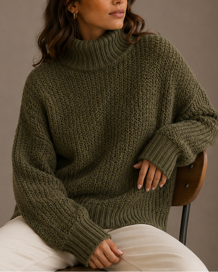 Women's Oversized Chunky Knit Jumper with Roll Neck