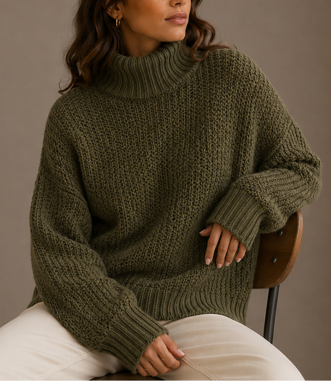 Women's Oversized Chunky Knit Jumper with Roll Neck
