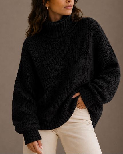 Women's Oversized Chunky Knit Jumper with Roll Neck