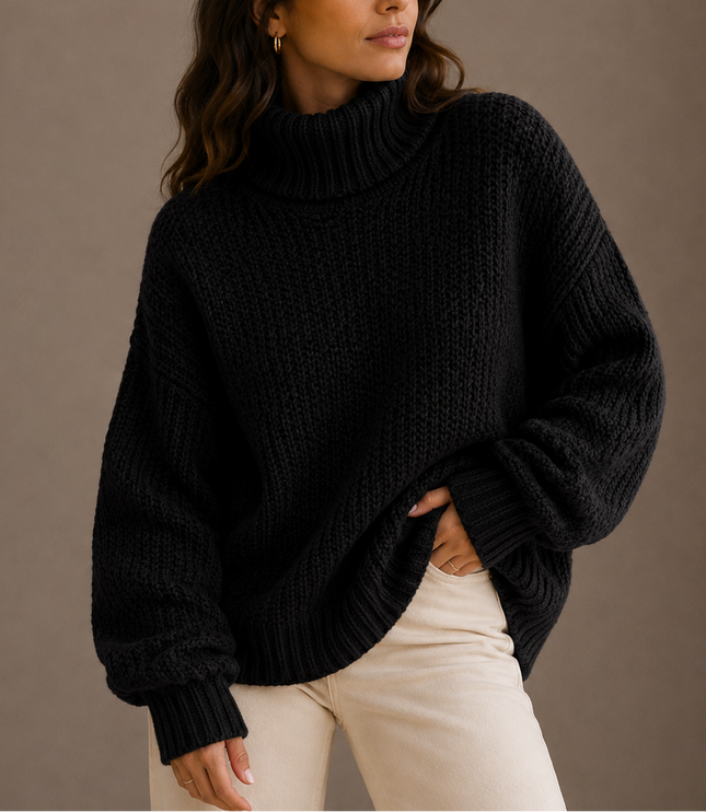 Women's Oversized Chunky Knit Jumper with Roll Neck