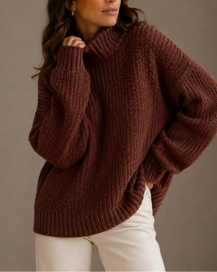 Women's Oversized Chunky Knit Jumper with Roll Neck