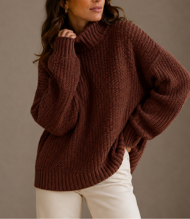 Women's Oversized Chunky Knit Jumper with Roll Neck